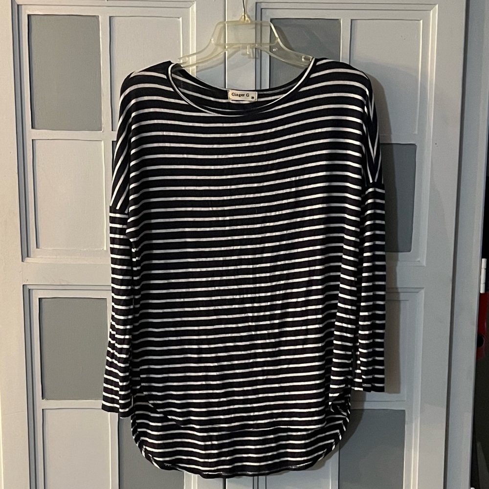 Ginger G Navy Blue & White Striped Long Sleeve Top